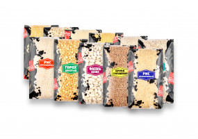 Фасованные крупы серии "Элитпак" 0,9кг. Сырье для данной серии-это крупы высокого качества. Стильная , яркая упаковка обеспечивает внимание покупателя и выделяет его среди других продуктов.